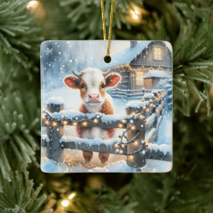 Ornamento De Cerâmica Vaca Festiva Fofa de Natal Personalizada