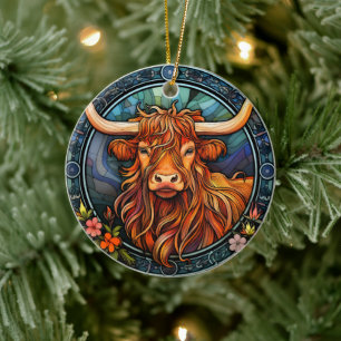 Ornamento De Cerâmica Vaca Highland Cerâmica Decorâmica Vidro Aparência