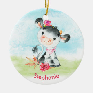 Ornamento De Cerâmica Vaca-Pequena Cor-de-Água Rosa