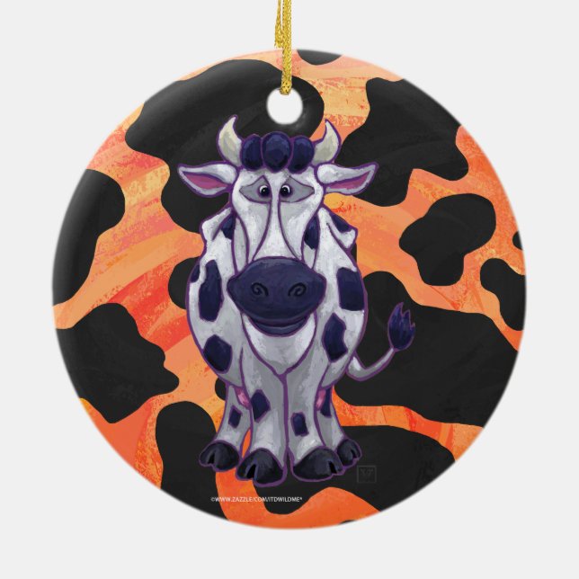 Ornamento De Cerâmica Vaca Preta e Laranja Selvagem (Traseira)