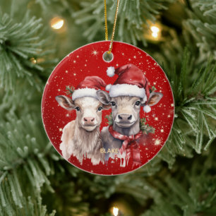 Ornamento De Cerâmica Vacas bonitas - Natal personalizado para recém-nas