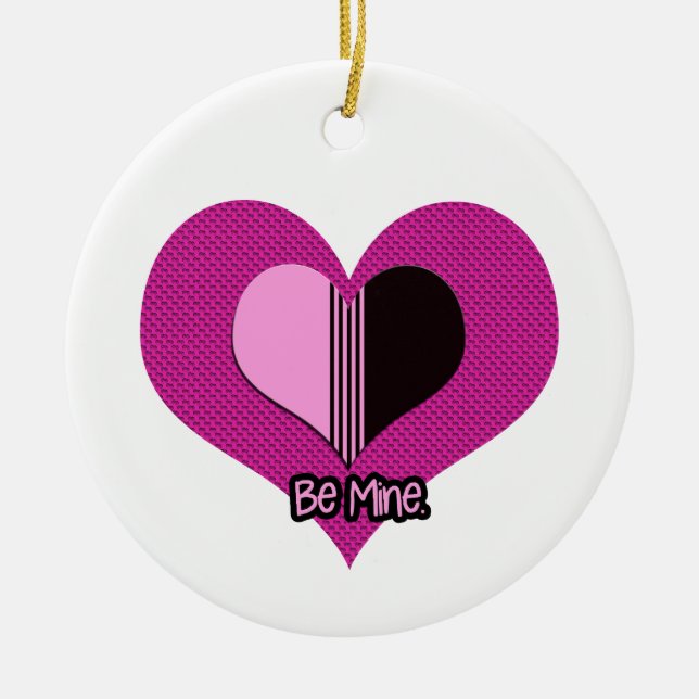 Ornamento De Cerâmica Valentine Heart Pink and Black Be Mine (Frente)
