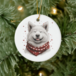 Ornamento De Cerâmica Valentines Day Samoyed Dog