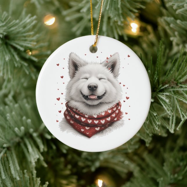 Ornamento De Cerâmica Valentines Day Samoyed Dog (Árvore)