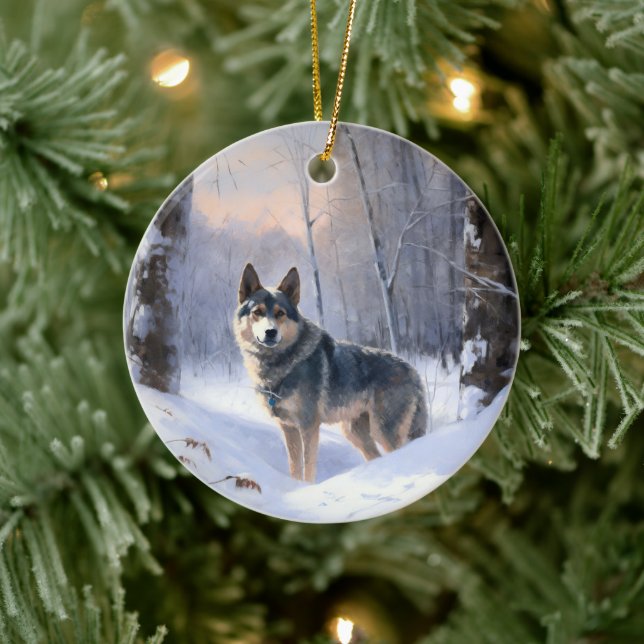 Ornamento De Cerâmica Vallhund Sueco Deixa-A Neve Natal (Árvore)