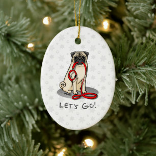 Ornamento De Cerâmica Vamos! (caminhada) Cachorro-Pug (desmazelado claro