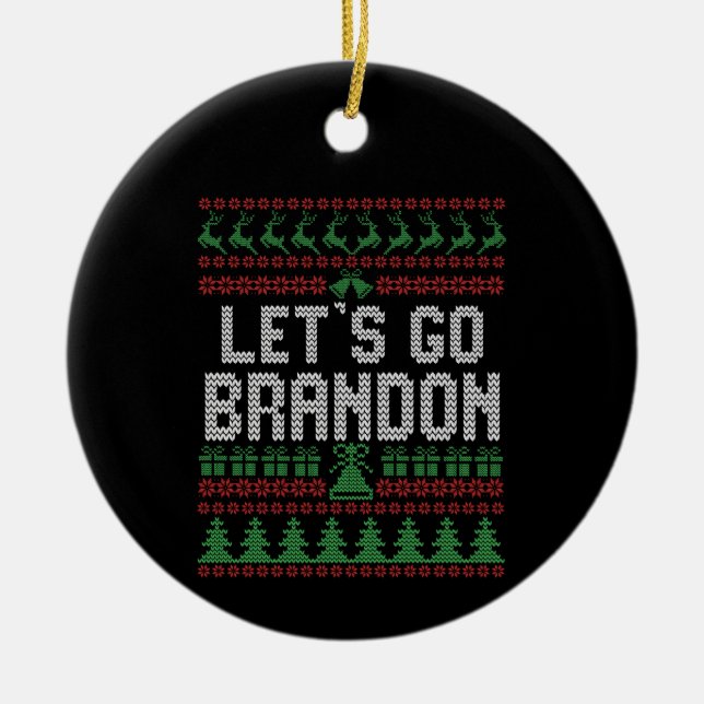 Ornamento De Cerâmica Vamos Go Brandon Engraçado Suéter de Natal Feio (Frente)