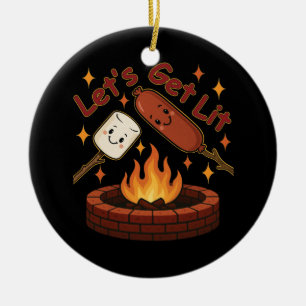 Ornamento De Cerâmica Vamos nos soltar no fogos - Marshmallow e cachorro