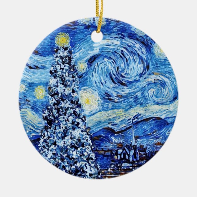 Ornamento De Cerâmica Van Gogh - A Noite Estrelada - Posto de Natal Bran (Frente)
