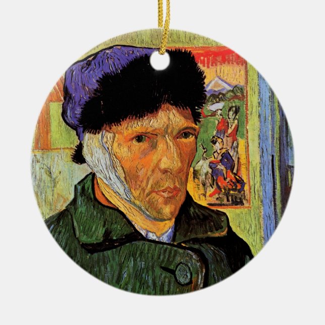 Ornamento De Cerâmica Van Gogh; autorretrato com Orelha Bandada (Frente)