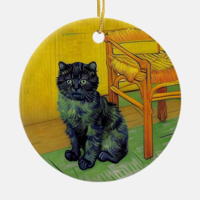 Ornamento De Cerâmica Van Gogh Black Cat (Frente)