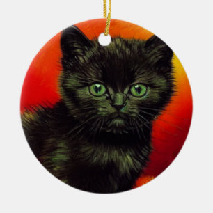 Ornamento De Cerâmica Van Gogh Black Kitten