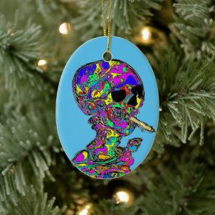 Ornamento De Cerâmica Van Gogh Calavera Fumando Cigarro