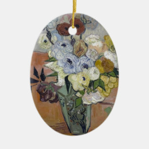 Ornamento De Cerâmica Van Gogh Japonês Vase com Rosas e Anêmonas