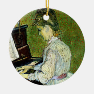 Ornamento De Cerâmica Van Gogh; Marguerite Gachet no piano, arte do