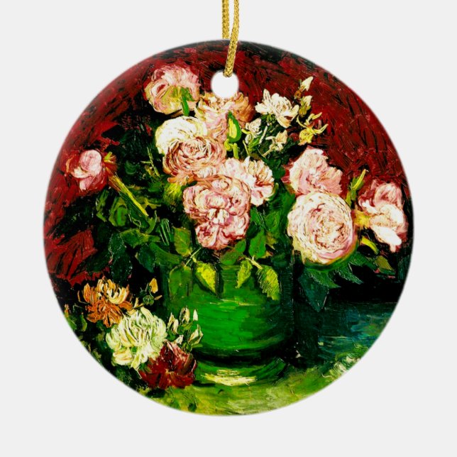Ornamento De Cerâmica Van Gogh Peonies e Rosas (Frente)