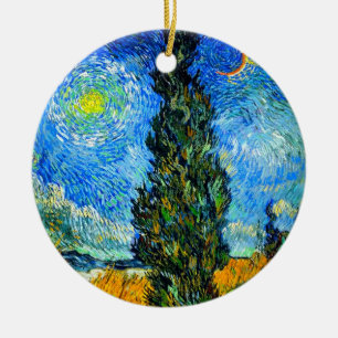 Ornamento De Cerâmica Van Gogh Road com Cypress e Star