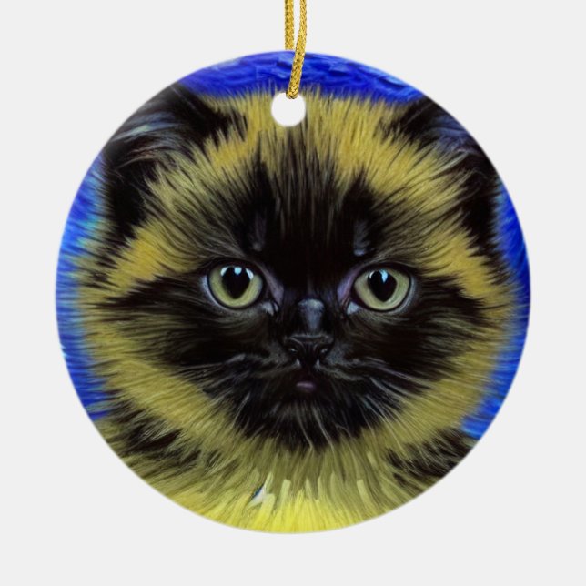 Ornamento De Cerâmica Van Gogh Starry Night Siamese Cat (Frente)