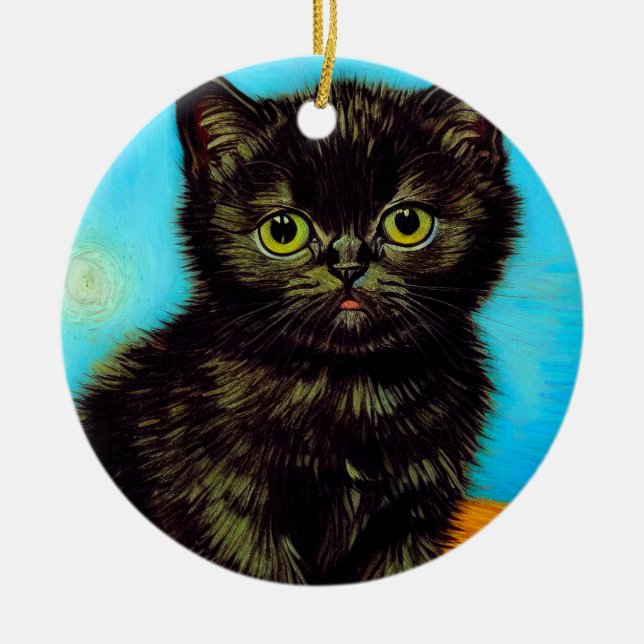 Ornamento De Cerâmica Van Gogh Style Pouting Kitten (Frente)