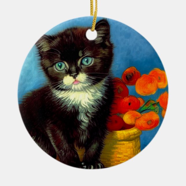 Ornamento De Cerâmica Van Gogh Tuxedo Cat (Frente)