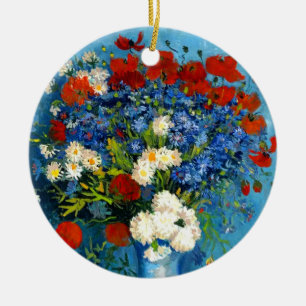 Ornamento De Cerâmica Van Gogh Vase com Cornflower e Poppies