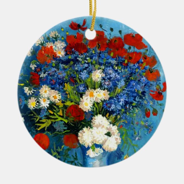 Ornamento De Cerâmica Van Gogh Vase com Cornflower e Poppies (Frente)