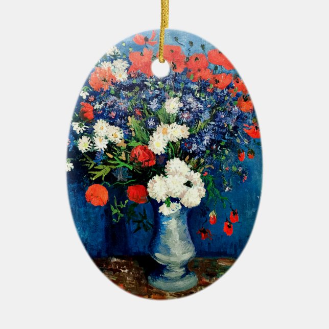 Ornamento De Cerâmica Van Gogh - Vaso com Papoulas, (Frente)