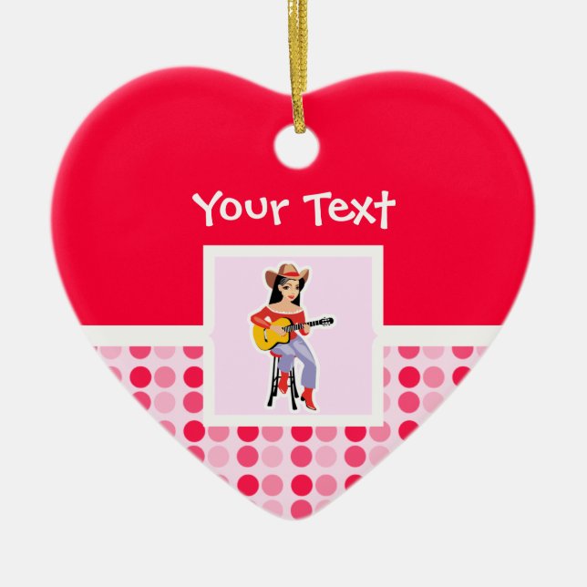 Ornamento De Cerâmica Vaqueira bonito com guitarra (Frente)