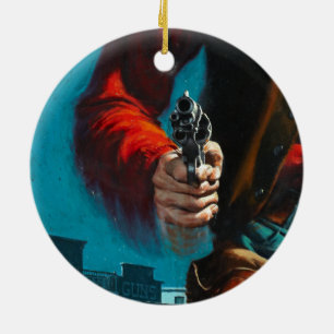 Ornamento De Cerâmica Vaqueiro ocidental idoso do Gunslinger do vintage