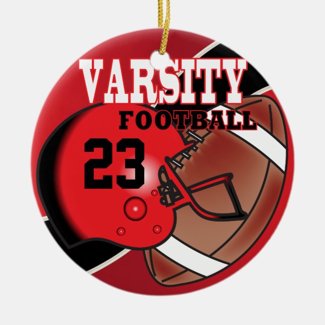 Ornamento De Cerâmica Varsity Red and Black Football (Frente)