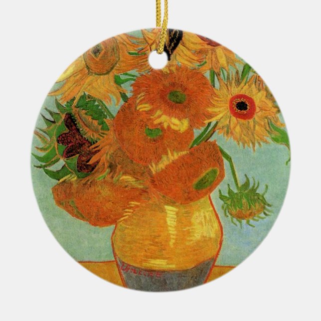 Ornamento De Cerâmica Vase com 12 girassóis, Vincent van Gogh. (Frente)