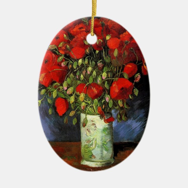 Ornamento De Cerâmica Vase com papagaios vermelhos Vincent van Gogh (Frente)