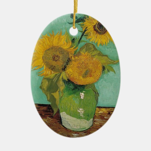 Ornamento De Cerâmica Vase com três girassóis, Vincent van Gogh (Frente)