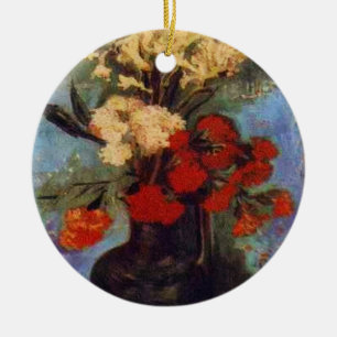 Ornamento De Cerâmica vaso com cravos e outras flores