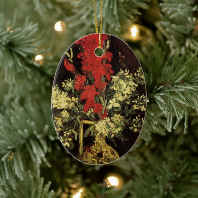 Ornamento De Cerâmica Vaso com Gladíolos, Cravos de Vincent van Gogh (Árvore)