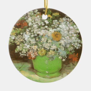 Ornamento De Cerâmica Vaso com Zinnias e flores por Vincent van Gogh