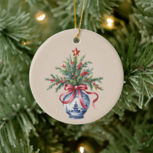 Ornamento De Cerâmica Vaso de Arco Vermelho da Árvore de Natal em Chinoi