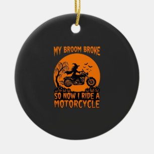 Ornamento De Cerâmica Vassoura Quebrou Halloween Bruxa Motocicleta Morce