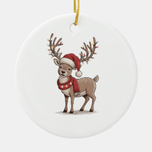 Ornamento De Cerâmica Veado Animal Natal Veado Chapéu do Papai Noel Xmas