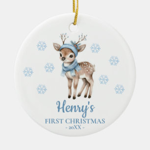 Ornamento De Cerâmica Veado Bebê Personalizado Primeiro Natal do Bebê