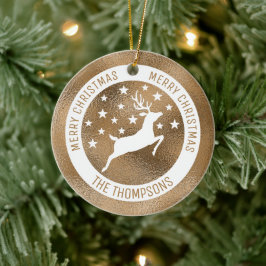 Ornamento De Cerâmica Veado Branco - Folha Ouro Faux (Não Folha Real)