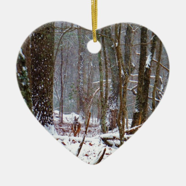 Ornamento De Cerâmica veado-cauda-branco na neve (Frente)