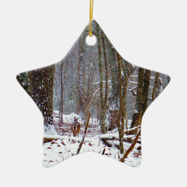 Ornamento De Cerâmica veado-cauda-branco na neve (Frente)