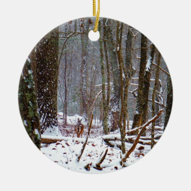 Ornamento De Cerâmica veado-cauda-branco na neve (Frente)