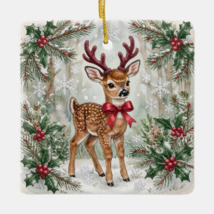 Ornamento De Cerâmica Veado da Floresta Primeiro Natal Personalizado do