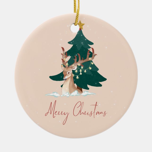 Ornamento De Cerâmica veado de Natal (Frente)