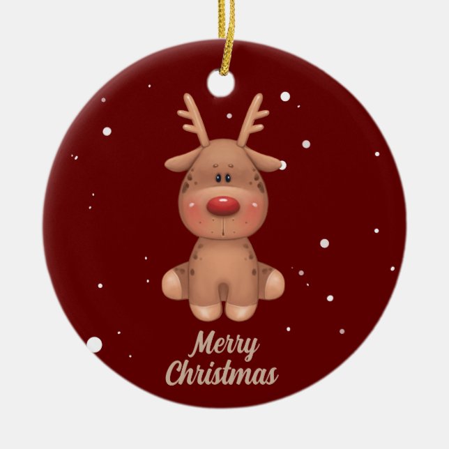 Ornamento De Cerâmica veado de natal alegre (Frente)