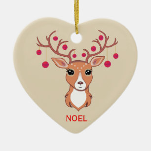 Ornamento De Cerâmica Veado de Natal com bolas vermelhas