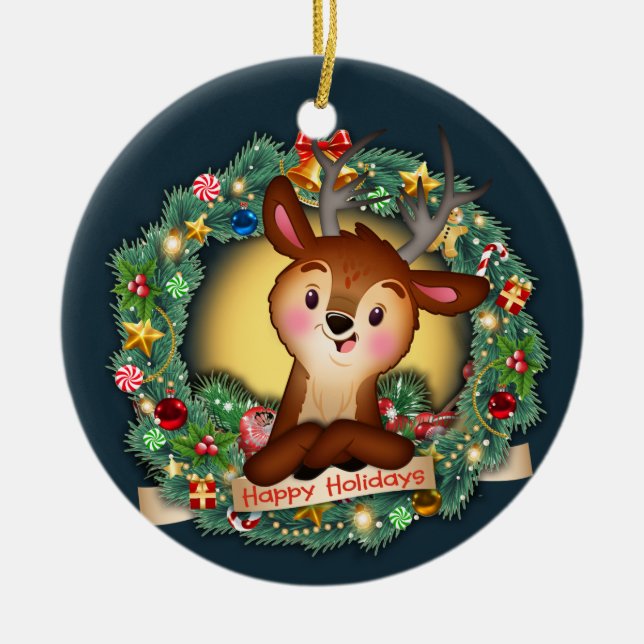 Ornamento De Cerâmica veado em coroa (Frente)