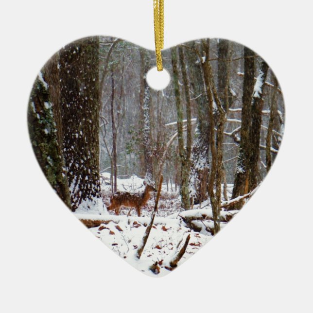 Ornamento De Cerâmica Veado na neve cai (Frente)